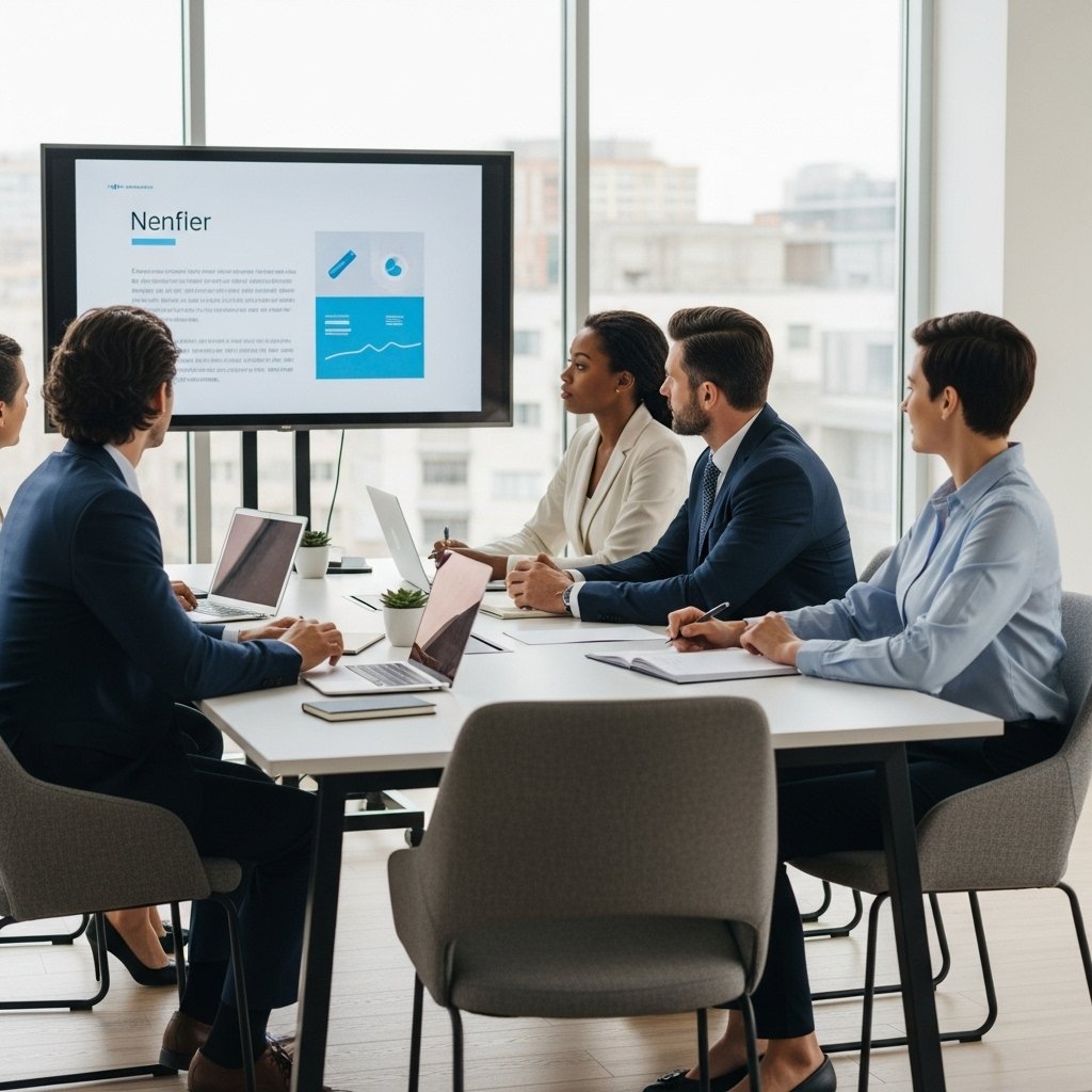 A diverse team of executives collaborating around a table, representing positive culture and satisfaction.